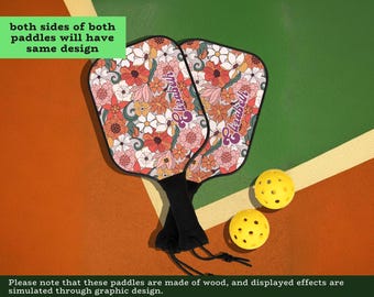 Custom Pickleball Flower Paddle With Personalized Text. Floral Custom Name Pickleball Paddle, Pickleball Paddle Set, Pickleball Gift