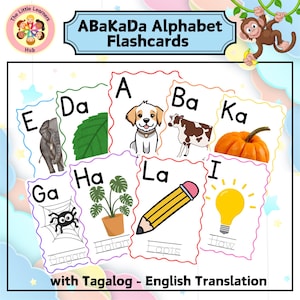 Tagalog-English Bilingual Flashcards for Kids | ABaKaDa Alphabet Learning | Filipino Language Educational Cards