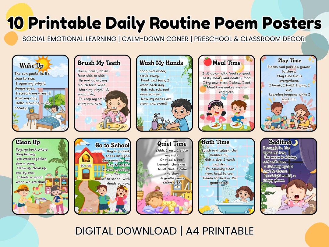 Daily Routine Poem Daily Routines Poems: Classroom & Home Learning Posters (PDF) - Etsy UK
