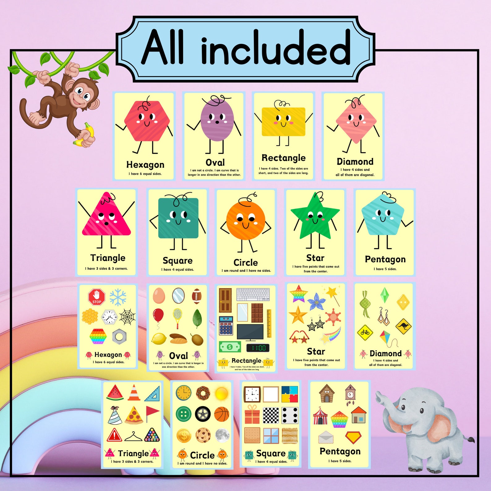 Fun Shapes Printable Pack Kids Learning Activities Preschool Montessori ...