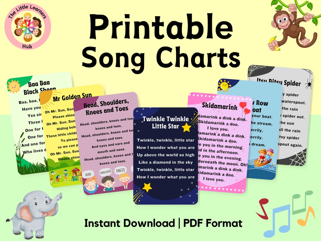 PLR Printable Preschool Nursery Rhymes Song Charts Toddler