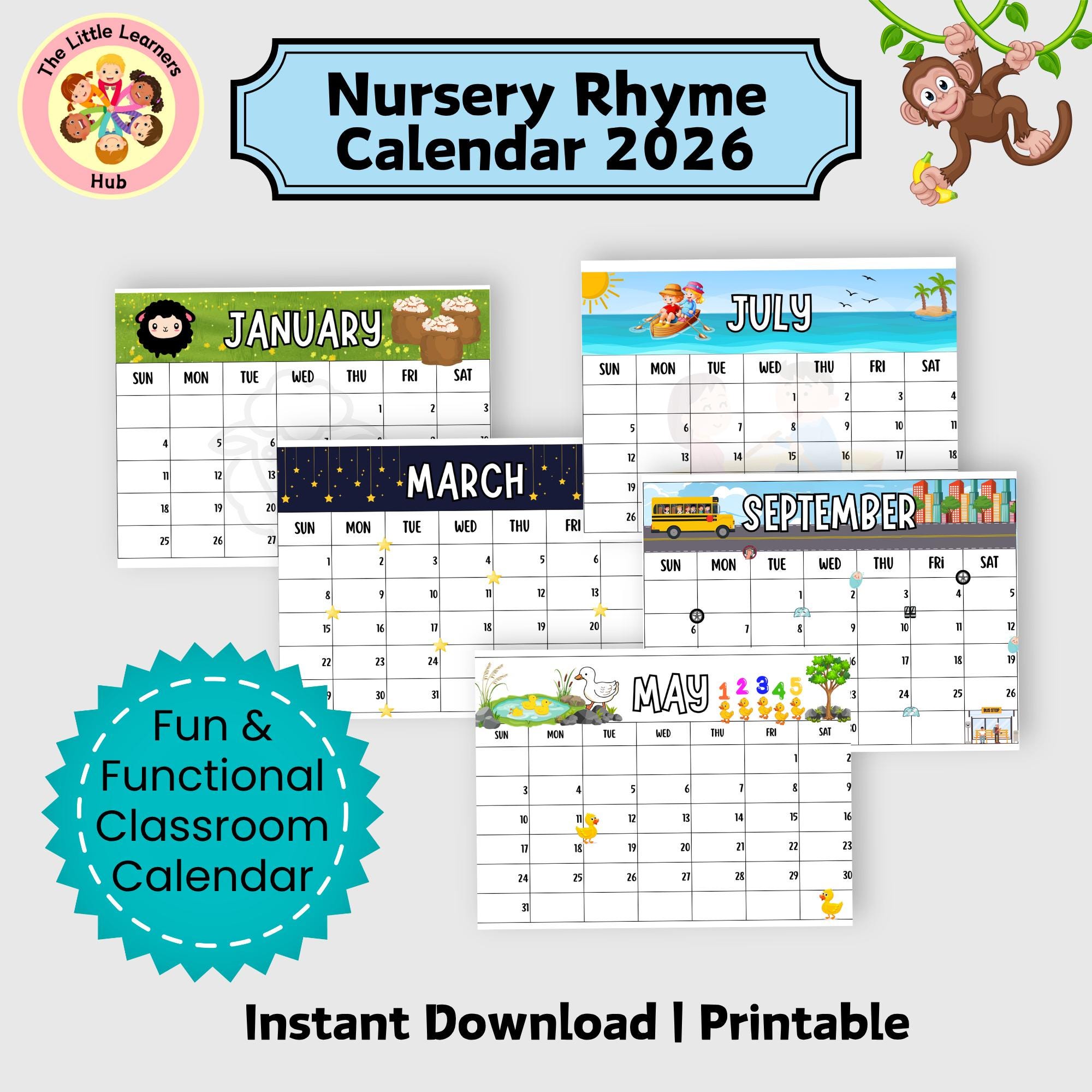 Nursery Rhyme Calendar 2026: Printable Teacher Classroom Calendar (PDF ...