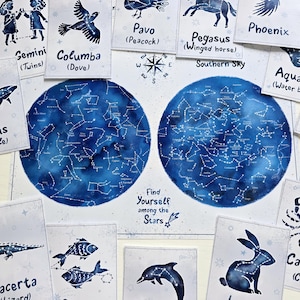 Printable Set of 24 Constellation Flash Cards, Montessori Craft, Zodiac Constellations, Free Craft Sheets, Kids Astronomy, Instant Download