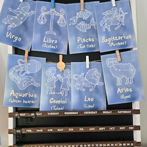 Afdrukbare set van 12 dierenriemkaarten + 24 activiteitenbladen voor kinderen; Op Montessori geïnspireerde kinderknutsels; 36 bestanden direct downloaden