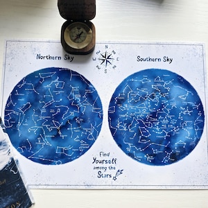 Karte für Vorschulkinder, Sternbilder für Kinder, Sterne für Kinder, Sternbilder, Astronomie für Kinder, Sofort Download