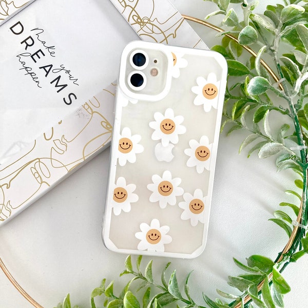 Daisy Floral Flowers Greens Phone Case, Wildflower Decorative Smiley Face iPhone Case, Summer Spring Flair Cell Mobile Phone Cover