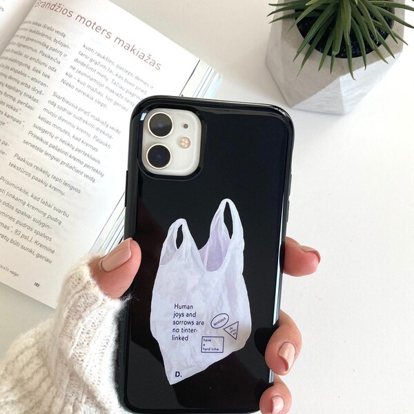 Creative Plastic Bag Gloss Black Phone Case, Fashion Stylish 3D Biodegradable iPhone Case, Unique Green ECO Friendly Phone Cover