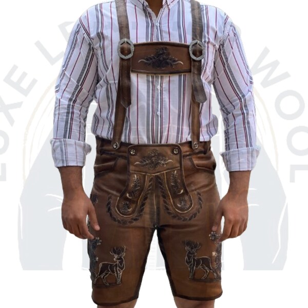 Lederhosen Men, Authentic Men's Lederhosen Shorts, Oktoberfest, Bavarian Lederhosen shorts, German Oktoberfest Lederhosen Shorts