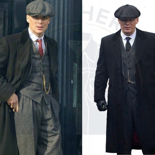 Men's Peaky Blinders Black Long Wool Overcoat, Thomas Shelby Long Trench Coat, Gothic Cosplay Wool Coat, Wool Long Trench Coat, Gift For Him