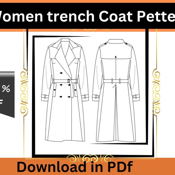 Patron de couture trench-coat, patron PDF manteau long, trench-coat pleine longueur, patron de couture PDF pour débutant, patron de couture