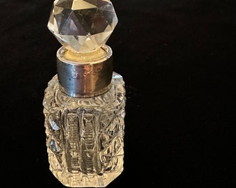 Antique cut crystal and sterling silver perfume bottle - Birmingham 1907