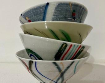 Retro 70s Japanese rice bowls - set of 4