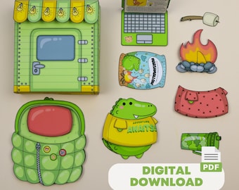 Cyfrowy szablon papierowej zabawki Crocky the Crocodile – zestaw przygodowy do wydrukowania
