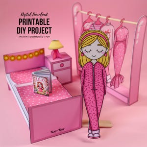 Utskrivbar 3D-mall för pappersrum, digital nedladdning av papperspyssel, pyssel för barn, klä upp dig