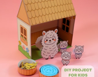 Domek z rodziny alpak do wydrukowania z papieru | Szablon cyfrowy | Rękodzieło dla dzieci | Projekt DIY