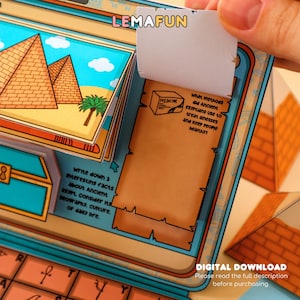 May include: A printable educational activity for kids about Ancient Egypt. The activity features a colorful illustration of pyramids, a treasure chest, and a text box with the question "What methods did Ancient Egyptians use to treat illnesses and keep people healthy?"