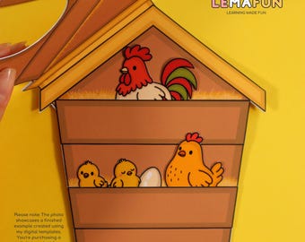 印刷可能な子供向け鶏小屋クラフト |農場の動物の活動 | PDF