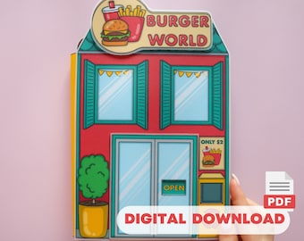 Printable DIY Project “Make Your Own Fast Foods Restaurant”, Kids Activities, Paper Crafts for Kid, Paper Doll House, Activity book