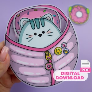 Modello fai da te per un giocattolo per la casa del gatto DJ - Kit di creazione con la carta stampabile per bambini, divertente progetto artigianale per il fine settimana, attività pratica creativa per bambini