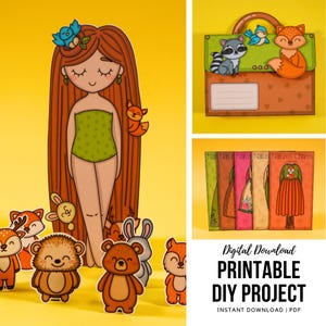 Bambole di carta stampabili per vestire Aurora, download digitale, lavoretti per bambini