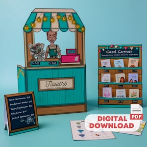 Download immediato del PDF stampabile per Negozio di fiori con la carta e attività per bambini