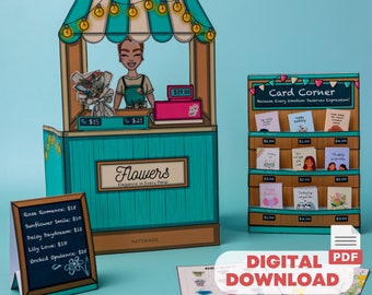 Printable Flower Shop Paper Craft & Activities for Kids PDF Instant Download