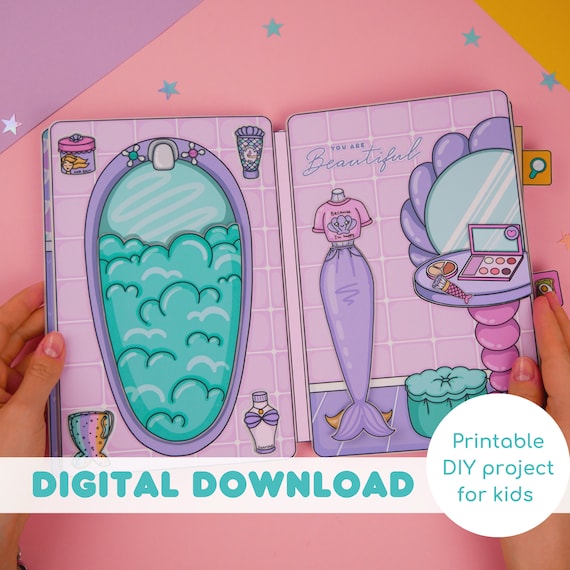 Printable DIY project Mermaid Dollhouse with Paper Dolls Busy Book & Activities for Kids PDF