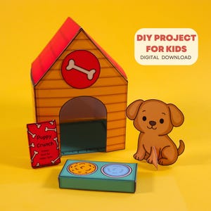 Manualidad de casa de cachorro para imprimir | Actividad de juego de simulación de perros | Juguetes de papel para hacer tú mismo | PDF digital