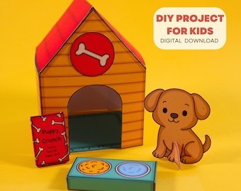 印刷可能な子犬の家のクラフト |犬のごっこ遊びアクティビティ | DIY