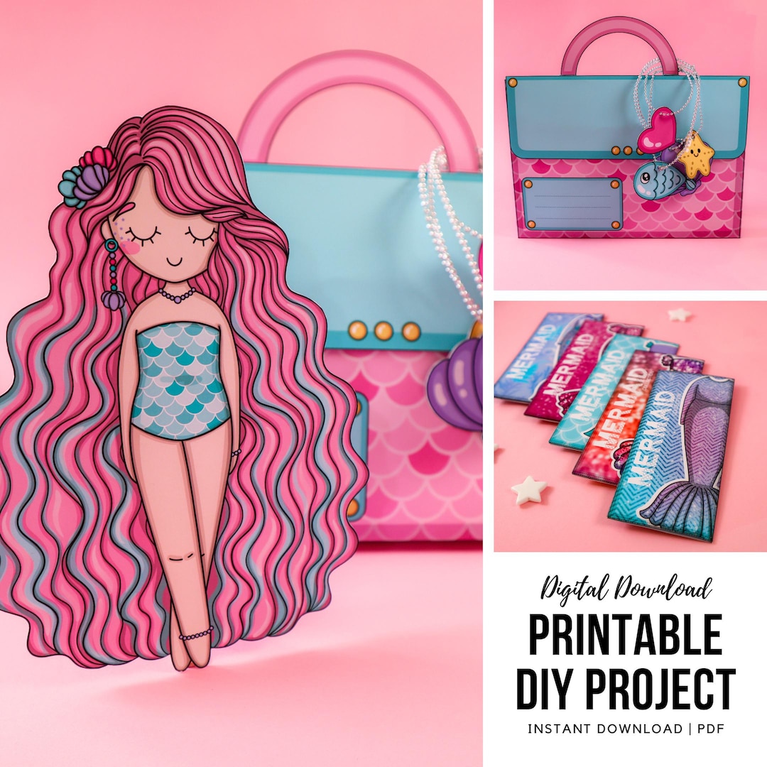 mermaid dress up set paper doll coloring, cut and paste: Activity book for coloring imagination, fun cutting practice and doll dress-up for girl aged 3-9, very ... accessories and cute undersea friends: Pop, Thanpaksorn: 9798795658933 its a perfect gift for birthdays or any occasion Printable Mermaid Bundle With Paper