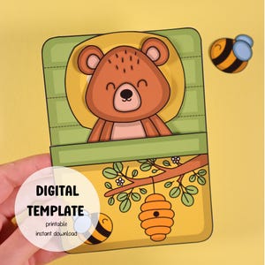 Kit artigianale stampabile - Modello di orsetto giocattolo di carta fai da te per bambini, attività domestiche facili, progetto creativo con la carta, download digitale