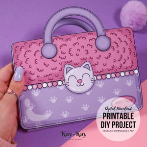 Casa delle bambole stampabile per bambole di carta a tema gattino, download digitale, lavoretti per bambini, travestimenti