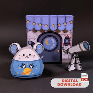 Kit di lavoretti stampabili Astro Mouse - Modello di giocattolo di carta fai da te per bambini, attività facile da fare a casa, scuola domestica, progetto di papercraft, download digitale