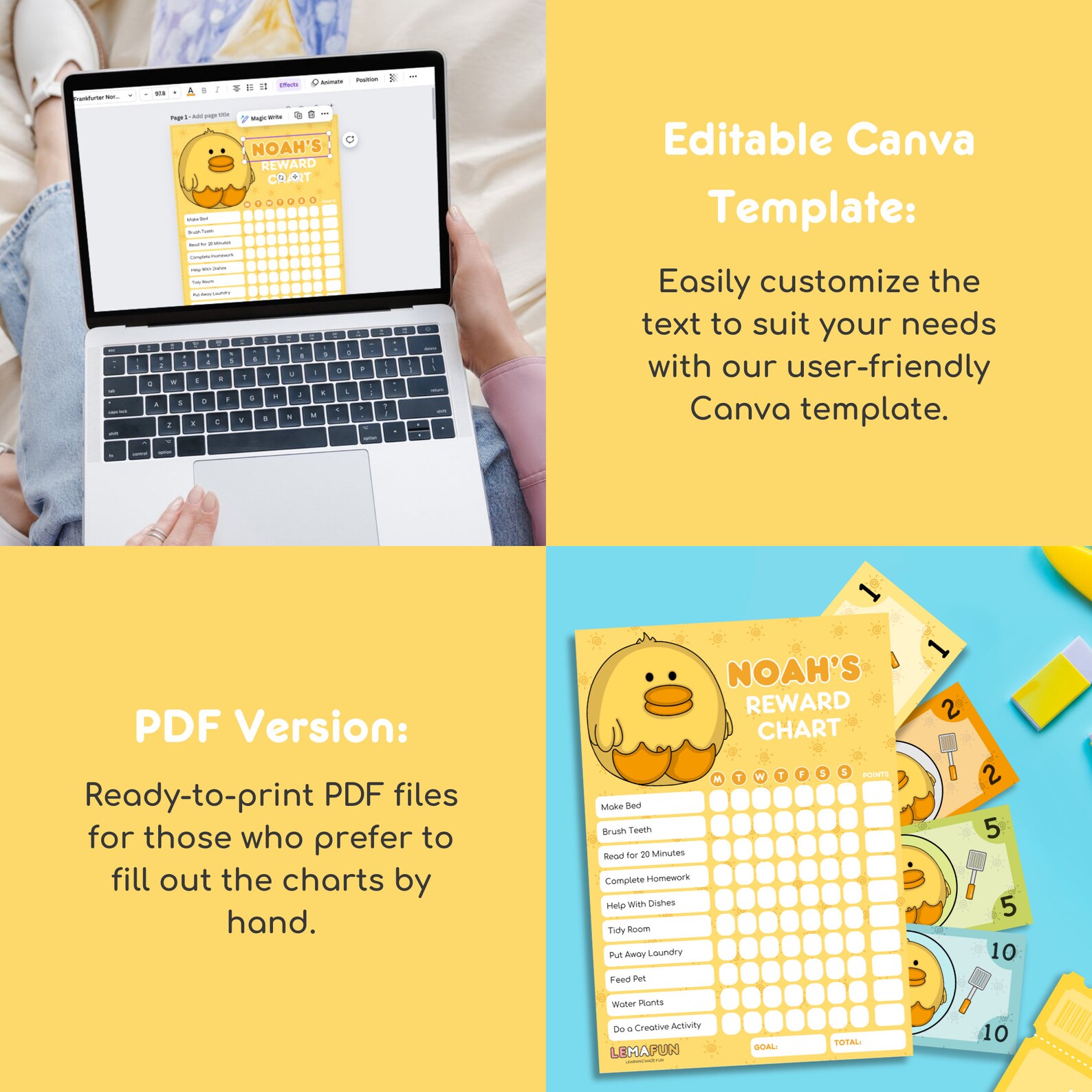 Editable Reward Chart Bundle for Kids - Digital Download With ...