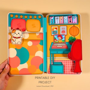 Carta stampabile Accogliente casa delle bambole Kawaii con bambole | Download digitale | Attività creative per bambini | Download immediato | Artigianato a casa