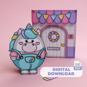 Modello di giocattolo per unicorno di carta fai-da-te - Creatività facile per bambini, kit stampabile per realizzare giocattoli per divertimento in giornate piovose e giochi creativi