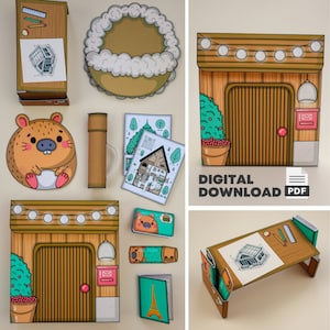 Kit artigianale stampabile Capybara House - Modello di giocattolo di carta fai da te per bambini, Attività domestiche facili, Progetto creativo con la carta, Download digitale