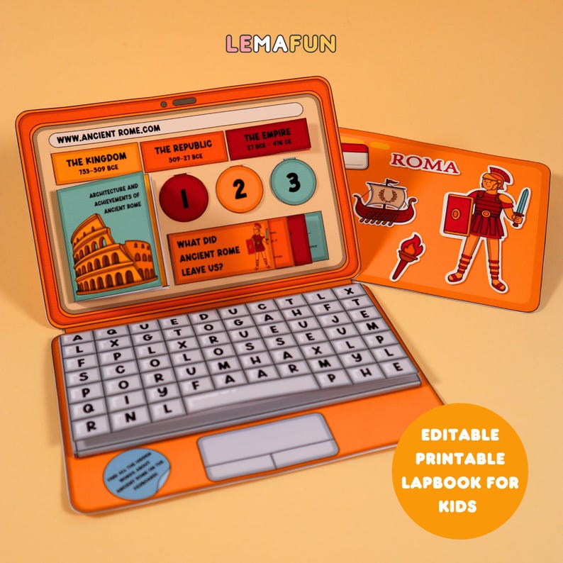 Utskrivbar mall för lapbook "Antikens Rom", gör-det-själv-aktivitet för barn, roligt pyssel för hemmet, pedagogisk leksak för barn, digital nedladdning, PDF bild 1