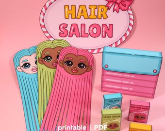 Printable Hair Salon Pretend Play Set | Scissor Skills + Role Play | DIY Haircut Dolls + Salon Accessories | PDF Activity Kit for Kids