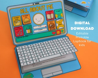 Szablon lapbooka „wszystko o mnie” do druku, aktywność dzieci DIY, zabawa w domu nauka rzemiosła, zabawka edukacyjna dla dzieci, pobieranie cyfrowe, PDF
