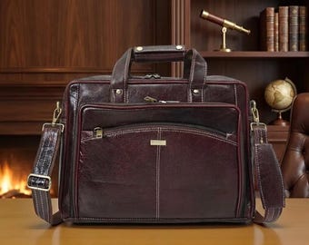 Full Grain Leather Laptop Bag, Brown Briefcase, 15.6 Inch Messenger Bag, Artisan Crafted