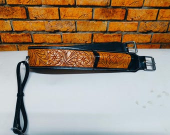 Antique Floral Tooled Leather Western Saddle Girth, Brown Horse Cinch, Handcrafted Tack