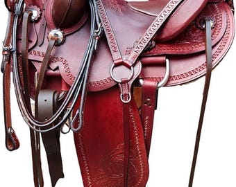 Kids Leather Horse Saddle: Western Hand Tooled Riding Saddle