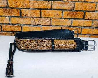 Handcrafted Floral Tooled Leather Western Saddle Girth Cinch, Equestrian Tack