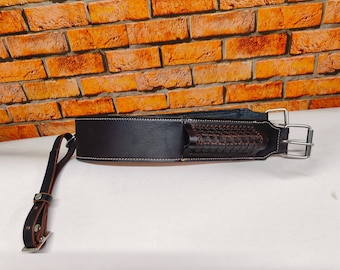 Dark Brown Genuine Leather Western Saddle Girth with Braided Accents