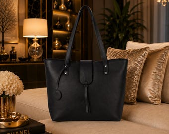 Genuine Sheepskin Leather Tote, Large Work Shoulder Bag, Laptop Tote (15 Inch)