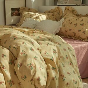 Retro Floral 100% Cotton Duvet Cover Set, Princess Ruffle Bedding, Cottagecore Decor,Twin Full Queen King Duvet Cover,Aesthetic Bedding,Gift