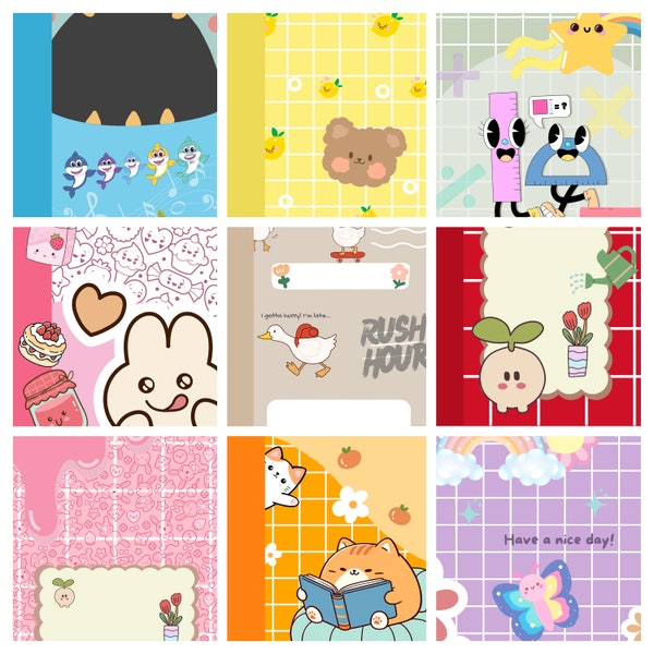 10 Kawaii Notebooks Cover, Instant Download and Printable Templates