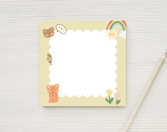 Commercial and Personal Use Notepad Kawaii Tulips and Bear for Personalization, Printable Memo Pad, Instant Download Sticky Note Template