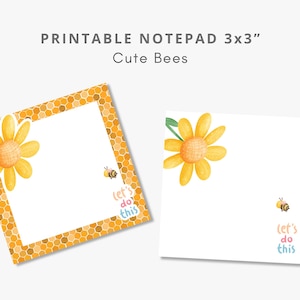Notepad Bees, Cute Post It, Printable Memo Pad, Instant Download Sticky Note Template